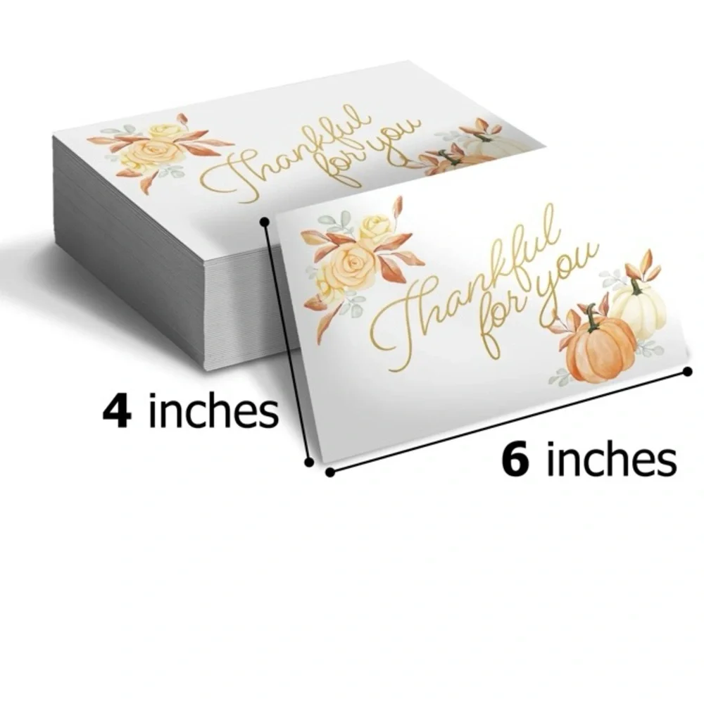 Set of 50 “Thankful for You” 4x6 Thank You Cards Fall Pumpkin Design Orange